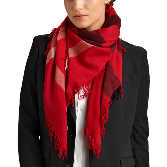 burberry check wool square scarf